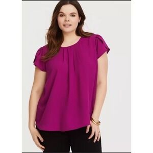 Torrid Crepe Double Bow Back Short Flutter‎ Sleeve Magenta 2X Girly Feminine